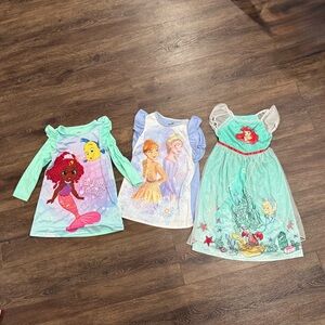 3 Disney 3T Girl Nightgown Dresses - The Little Mermaid Ariel & Frozen Elsa